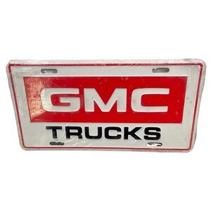 GMC Trucks License Plate Red White Black Embossed Metal GM Licensed New Tag